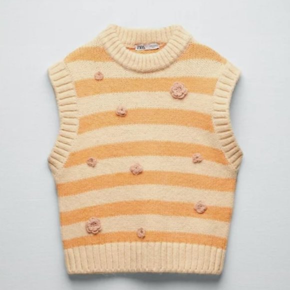 Zara Sweaters Zara Jacquard Orange Cream Sweater Vest Poshmark
